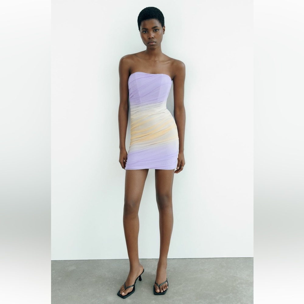 Zara STRAPLESS TULLE DRESS. Lilac. Size M. New with Tags.